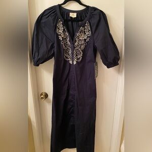 Tuckernuck Navy Blue Embroidered Midi dress